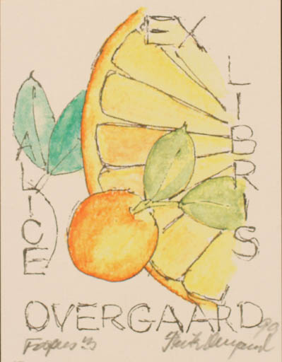 Exlibris by Fritz Overgaard from Denmark for Alice Overgaard - Fruit 