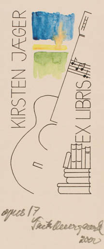 Exlibris by Fritz Overgaard from Denmark for Kirsten Jæger - Book Music 