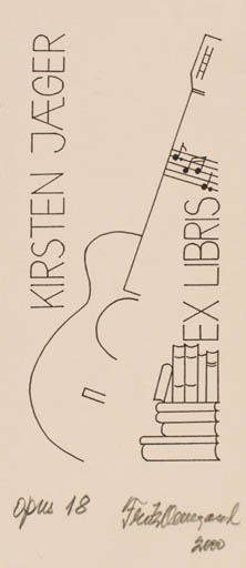 Exlibris by Fritz Overgaard from Denmark for Kirsten Jæger - Book Music 