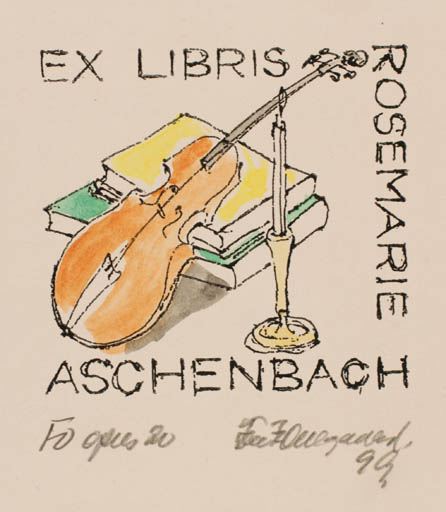 Exlibris by Fritz Overgaard from Denmark for Rosemarie Aschenbach - Book Music 