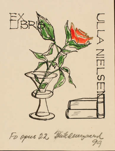 Exlibris by Fritz Overgaard from Denmark for Ulla, gift Brun Nielsen - Flower 