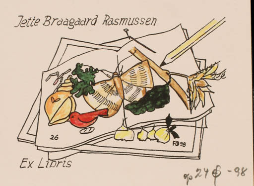 Exlibris by Fritz Overgaard from Denmark for Jette Braagaard Rasmussen - Book Insect Butterfly 