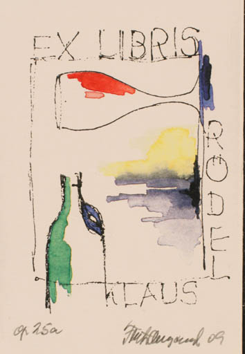 Exlibris by Fritz Overgaard from Denmark for Klaus Rödel - Wine 