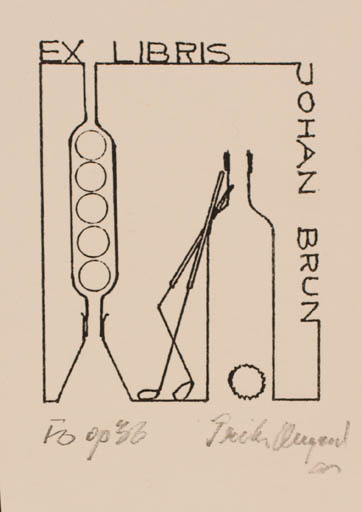 Exlibris by Fritz Overgaard from Denmark for Johan Brun - Pharmacy Wine 