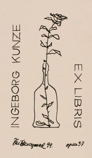 Exlibris by Fritz Overgaard from Denmark for Ingeborg Kunze - Flower 