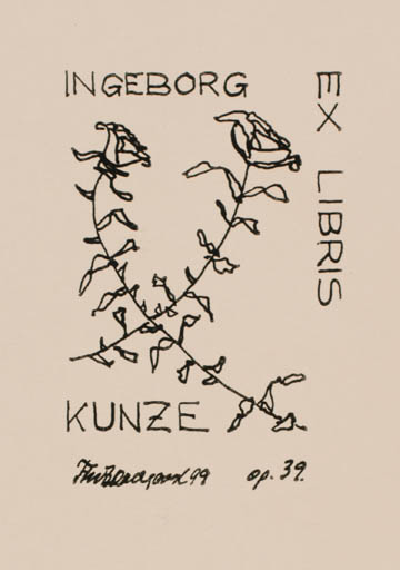 Exlibris by Fritz Overgaard from Denmark for Ingeborg Kunze - Flower 