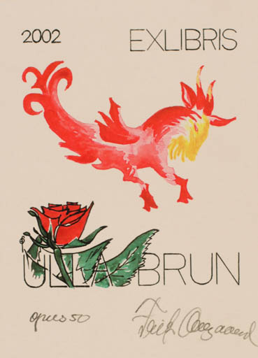 Exlibris by Fritz Overgaard from Denmark for Ulla Brun - Flower Fable Animal 