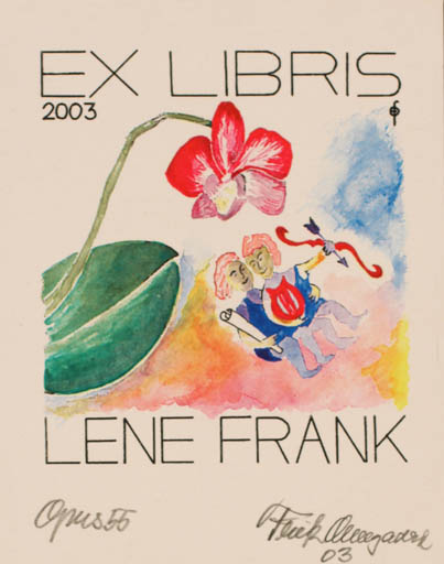 Exlibris by Fritz Overgaard from Denmark for Lene Frank - Child Flower 