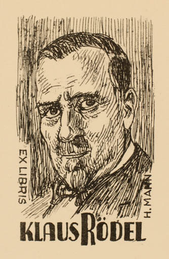 Exlibris by Jenö Kertes-Kollmann from Hungary for Klaus Rödel - Literature Portrait 