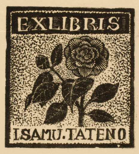 Exlibris by Takao Hiwasaki from Japan for Isamu. Tateno - Flower 