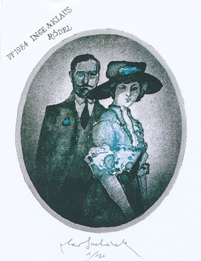 Exlibris by Vladimir Suchanek from Czechoslovakia for Klaus & Inge Rödel - Couple 