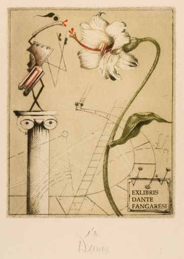 Exlibris by Josef Werner from Germany for Dante Fangaresi - Flower Surrealism 