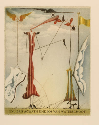 Exlibris by Josef Werner from Germany for Agaat und Jos Van Waterschoot - Couple Surrealism 