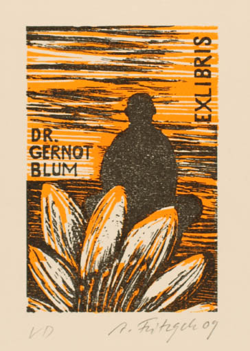 Exlibris by Annette Fritzsch from Germany for Dr. Gernot Blum - Flower Man 