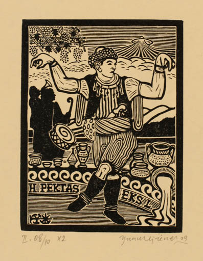 Exlibris by Yunus Günes from Turkey for Hasip Pektas - Mountain Dancing Man 