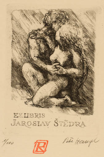 Exlibris by Petr Hampl from Germany for Jaroslav Stedra - Erotica Nude Couple 