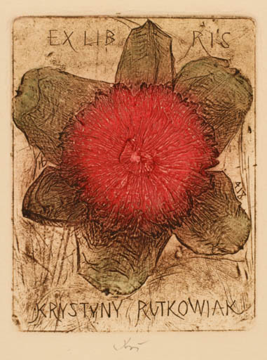 Exlibris by Bohdan Rutkowiak from Poland for Krysyny Rutkowiak - Flower 