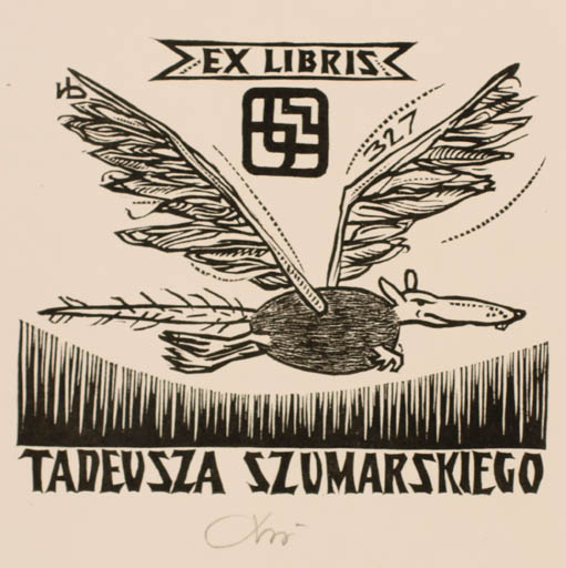 Exlibris by Bohdan Rutkowiak from Poland for Tadevsza Szumarkskiego - Fable Animal 