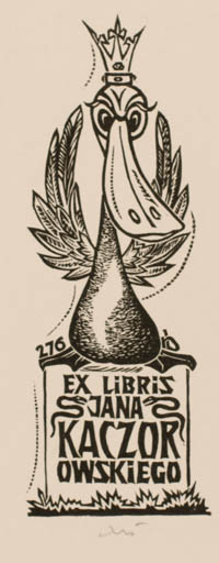 Exlibris by Bohdan Rutkowiak from Poland for Kaczor Owskiego - Bird 