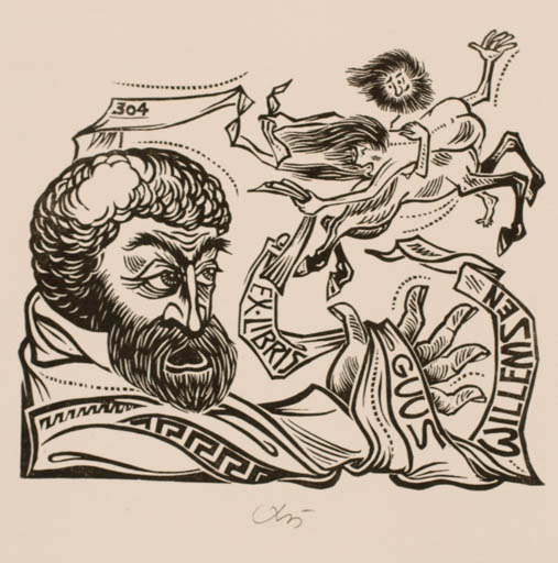 Exlibris by Bohdan Rutkowiak from Poland for Guus Willemsen - Classical antiquity Fable Animal 