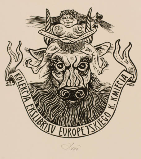 Exlibris by Bohdan Rutkowiak from Poland for Krzysztof Kmiec - Europa and the Bull 