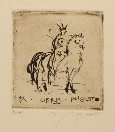 Exlibris by Virginija Kalinauskaite from Lithuania for Augusto Kalinauskas - Horse Man Horseman/Rider 