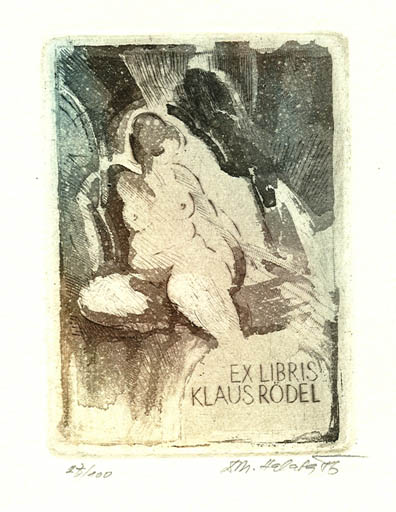 Exlibris by Dobroslav Halata from Czechoslovakia for Klaus Rödel - Woman Nude 