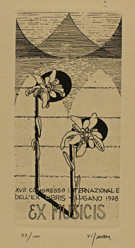 Exlibris by Antonietta Vigannone from Italy for ? ? - Flower Ex Mucika Exlibris Congress 