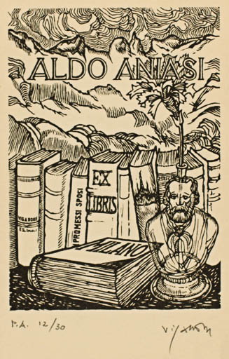 Exlibris by Antonietta Vigannone from Italy for Aldo Aniasi - Mountain Book 