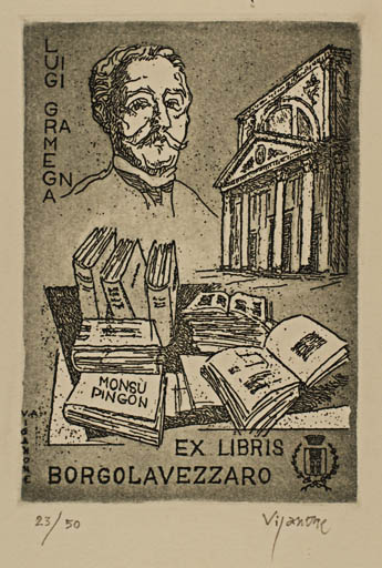 Exlibris by Antonietta Vigannone from Italy for Luigi Gramegna - Architecture Book Man Portrait 