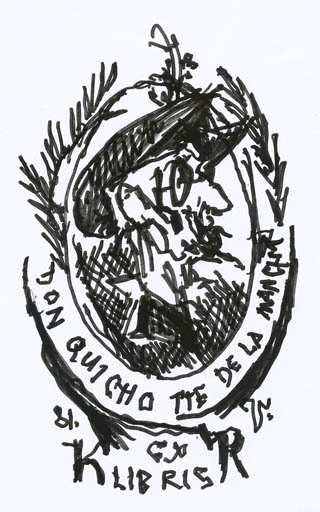 Exlibris by Jaroslav Vodrazka from Czechoslovakia for Klaus Rödel - Don Quijote Literature 