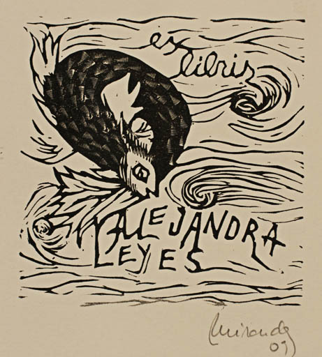 Exlibris by Marcela Miranda from Argentina for Alejandra Leyes - Fish 