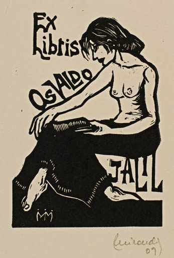 Exlibris by Marcela Miranda from Argentina for Osvaldo Jalil - Book Woman 