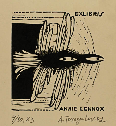 Exlibris by Ayrat Teregulov from Russia for Annie Lennox - Abstract Bird 