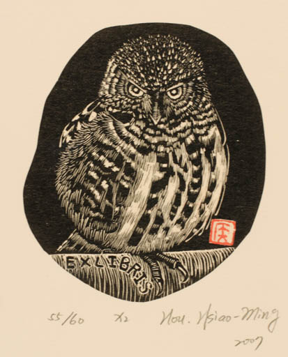 Exlibris by Hsiao Ming Hou from Taiwan for ? ? - Owl 