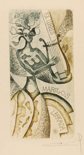 Exlibris by Alfonsas Cepaukas from Lithuania for Mariegos Lefkada - Woman Music 