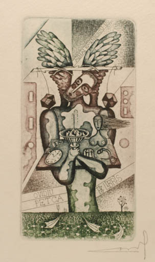 Exlibris by Alfonsas Cepaukas from Lithuania for Petca Ovidiu - Angel Surrealism 