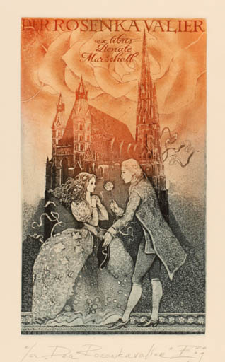 Exlibris by Eugenia Thimoshenko from Belorussia for Renate Marschall - Church Couple Romance 