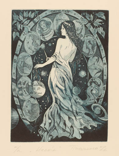 Exlibris by Eugenia Thimoshenko from Belorussia for M.P. De Haas Van Riemsdijk - Cosmos Woman 