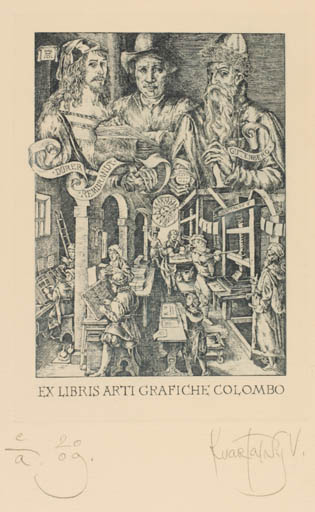 Exlibris by Vladislav Kvartalny from Belorussia for Dürer Rembrandt - Group Printing technique Science 