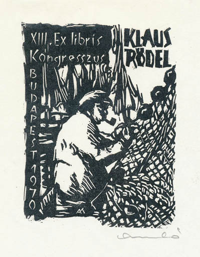 Exlibris by Kàroly Andrusko from Yugoslavia for Klaus Rödel - Working Maritime 