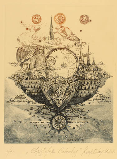 Exlibris by Vladislav Kvartalny from Belorussia for Sergei Brodovych - Historical Person Maritime 