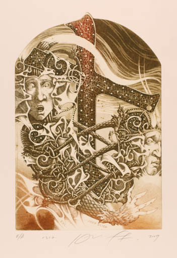 Exlibris by Jurij Jakovenko from Belorussia for Joop Sliep - Portrait Surrealism 