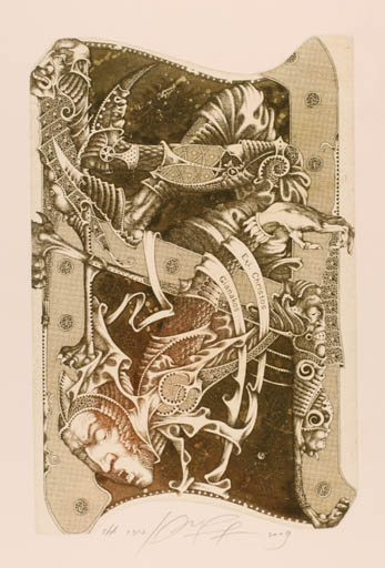 Exlibris by Jurij Jakovenko from Belorussia for Christos Glanakos - Knight Surrealism 