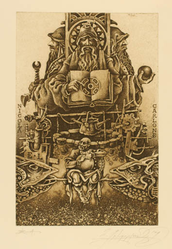 Exlibris by Hayk Grigoryan from Armenien for Nicola Carlone - Book Fish Man 