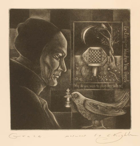 Exlibris by Ewa Kutylak from Poland for Wauter Von Gysel - Bird Portrait 