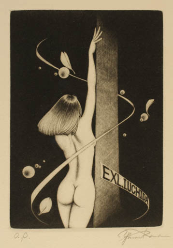 Exlibris by Yukio Maekawa from Japan for L. Uchida - Woman Nude 