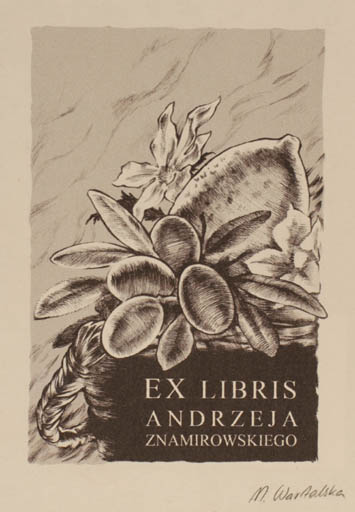 Exlibris by Marta Wartalska from Poland for Andrzeja Znamirowskiego - Flower Bird 