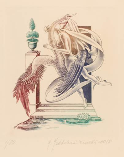 Exlibris by Maria Maddalena Tuccelli from Italy for Klaus Rödel - Leda and the Swan Mythology 