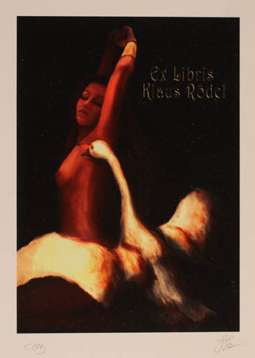 Exlibris by Katarzyna Barsczak from Poland for Klaus Rödel - Leda and the Swan 